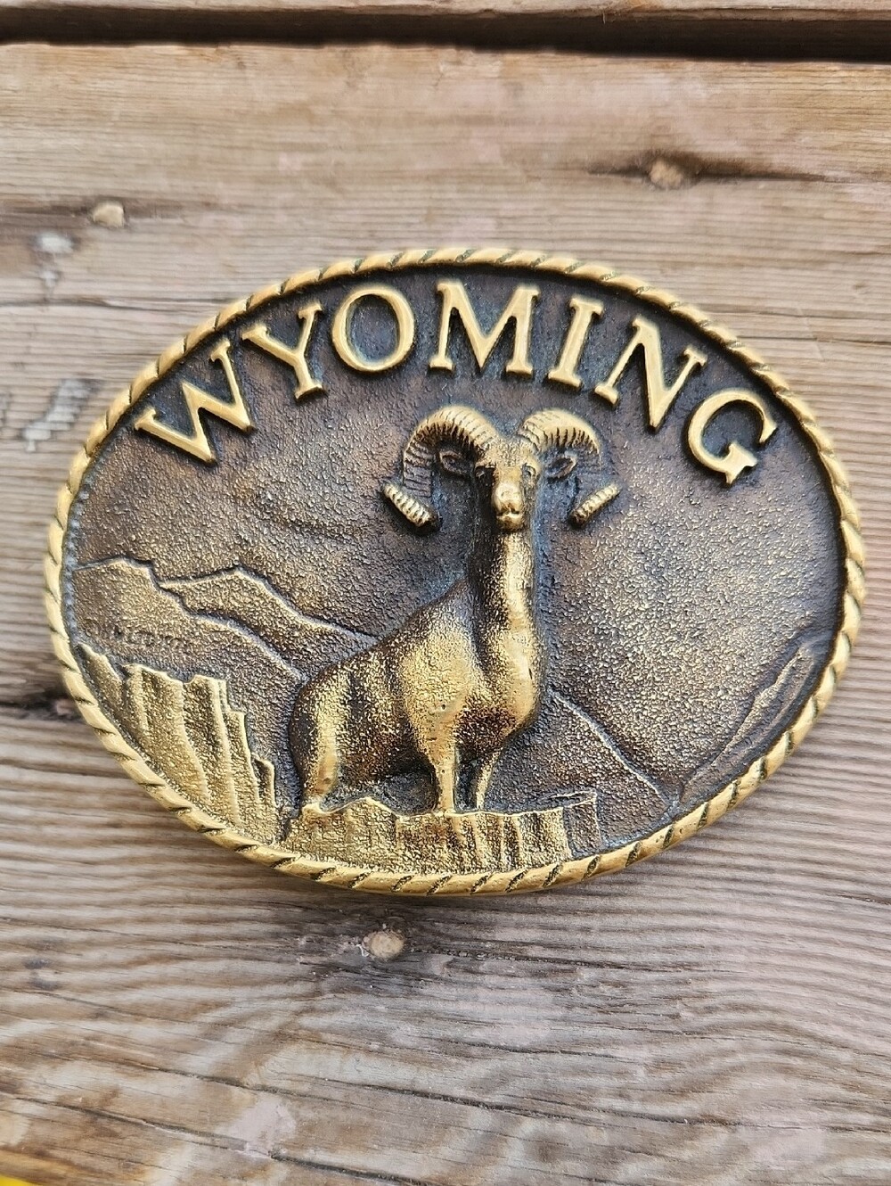 Wyoming Ram Centennial Oval Belt Buckle Solid Brass 1977 Heritage Mint